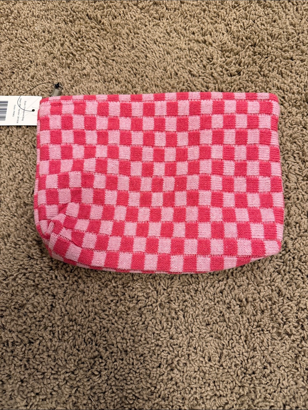 Pink Checkered Cosmetic Pouch – Women’s Makeup Bag - Picture 3 of 6